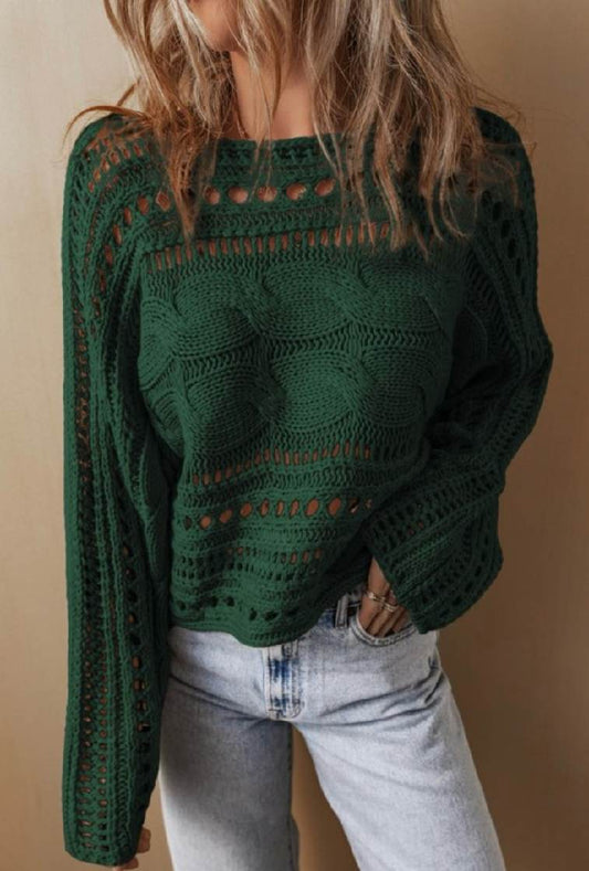 Hollie Hollow-out Cable Knit Cropped Sweater