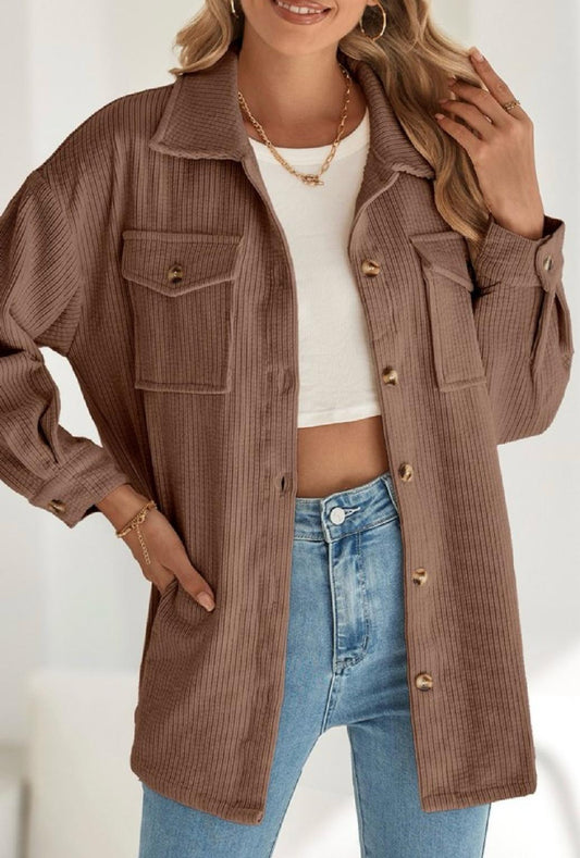 Corrie Corduroy Flap Pocket Button Up Shacket