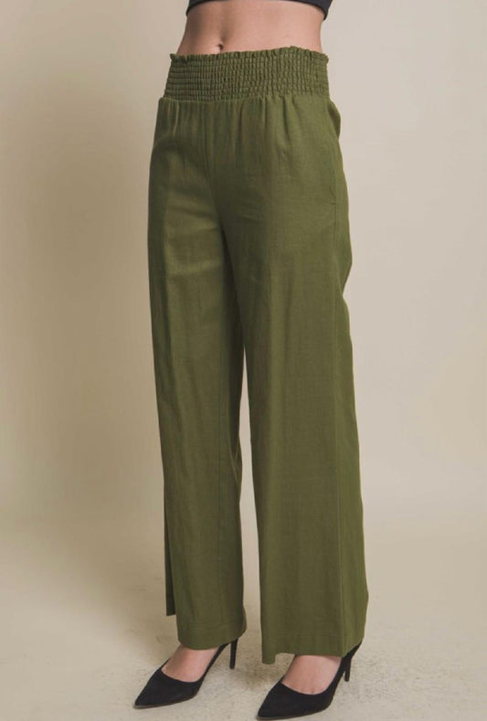 Linen Pants With Smocked Waist