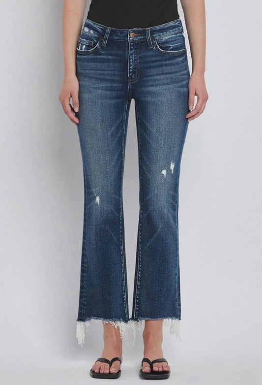 Flying Monkey Mid Rise Frayed Hem Crop Bootcut Jeans