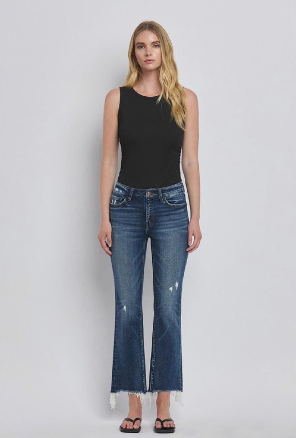 Flying Monkey Mid Rise Frayed Hem Crop Bootcut Jeans