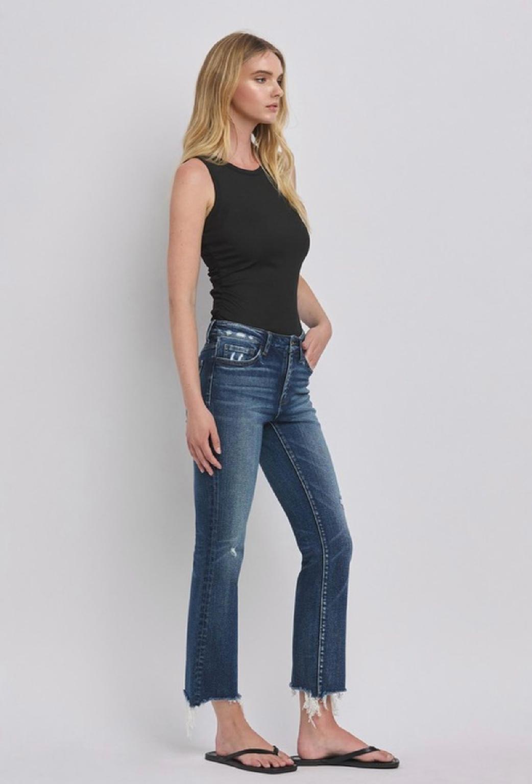 Flying Monkey Mid Rise Frayed Hem Crop Bootcut Jeans