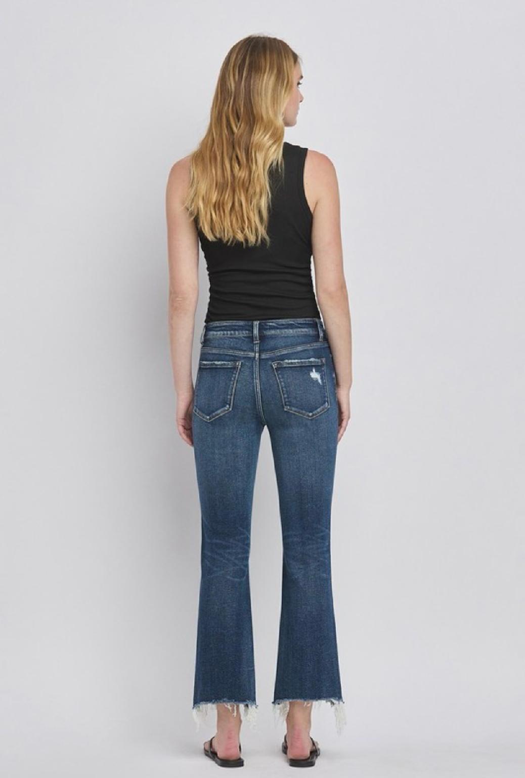 Flying Monkey Mid Rise Frayed Hem Crop Bootcut Jeans