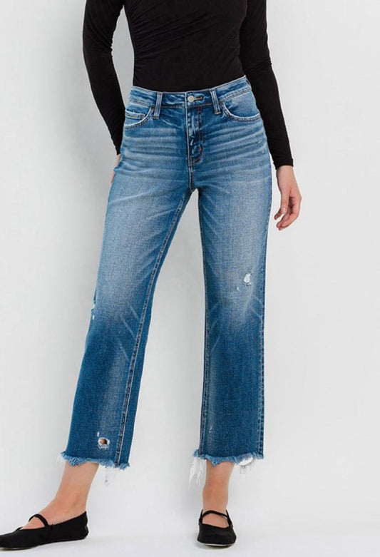 Flying Monkey High Rise Frayed Hem Crop Straight Jeans