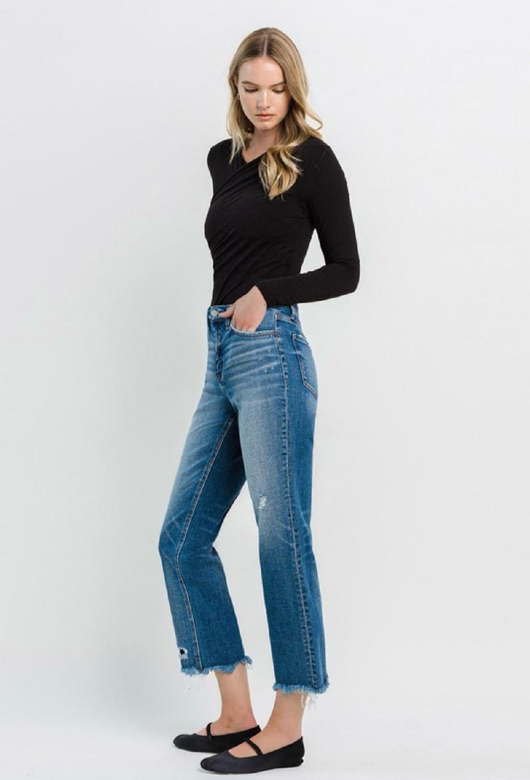 Flying Monkey High Rise Frayed Hem Crop Straight Jeans