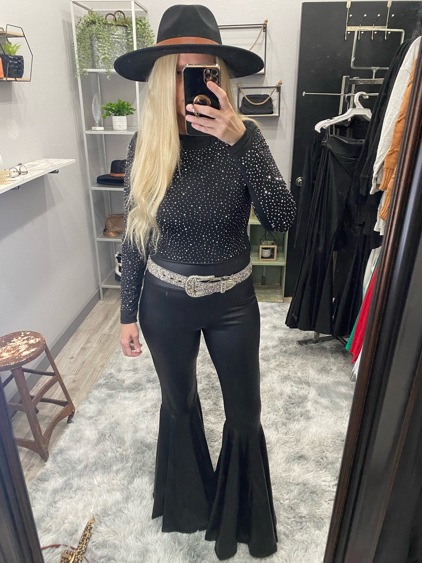 Rhinestone O-neck Long Sleeve Bodysuit