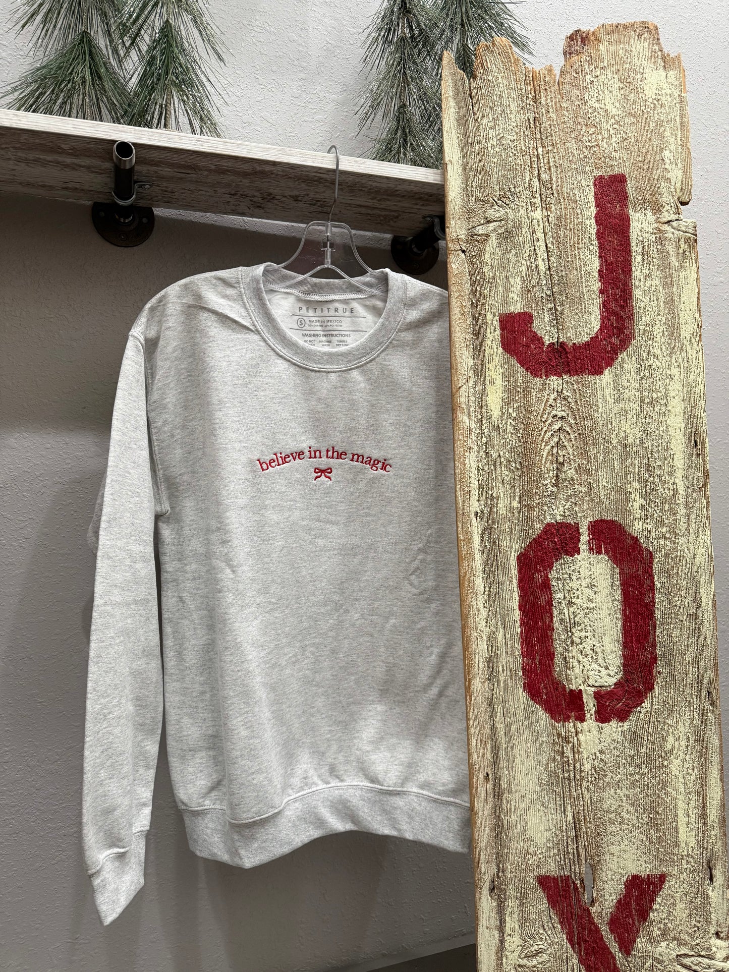 Faith Embroidered Holiday Bow Crewneck