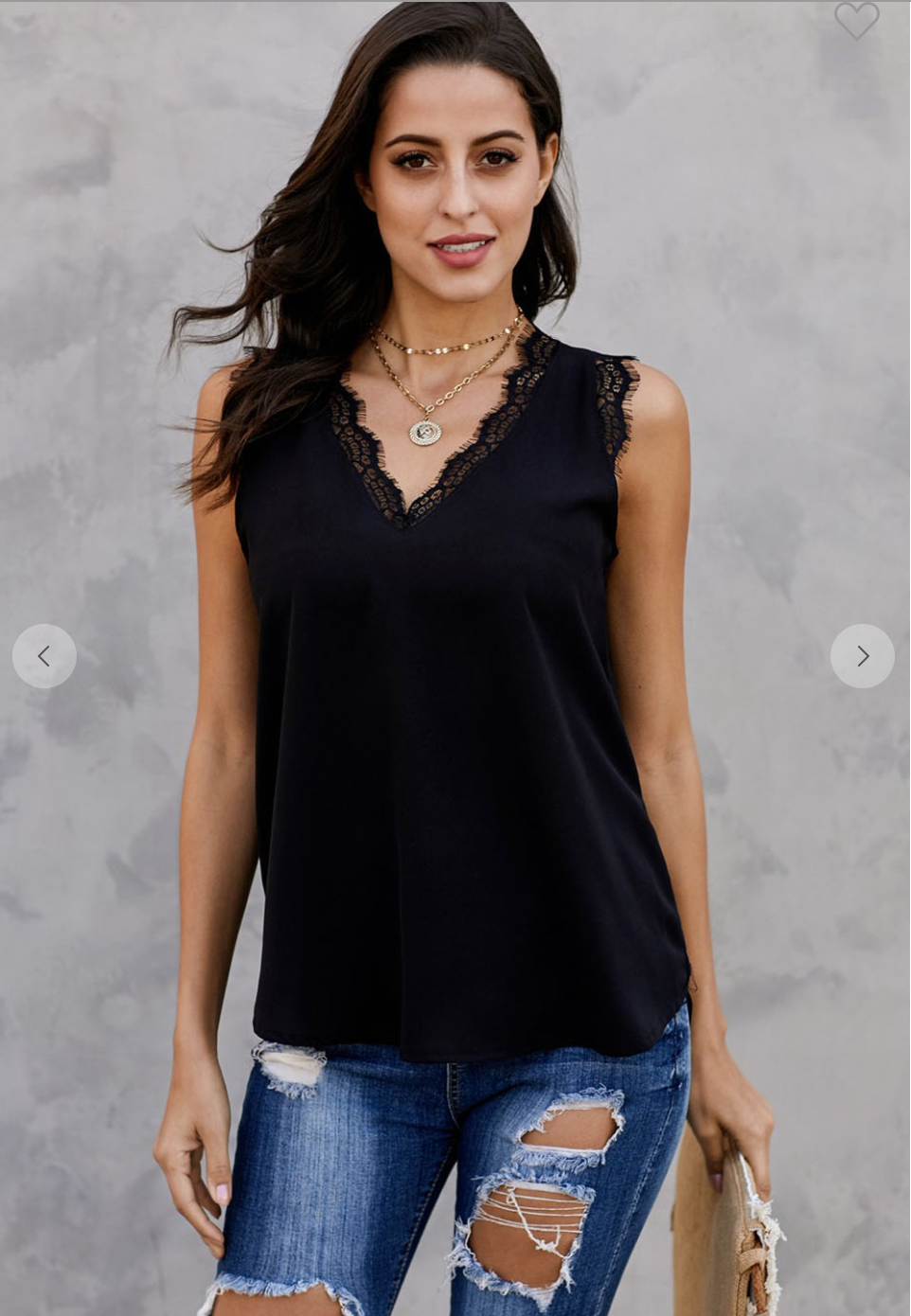 Black Sleeveless Eyelash Lace V-Neck Tank Top