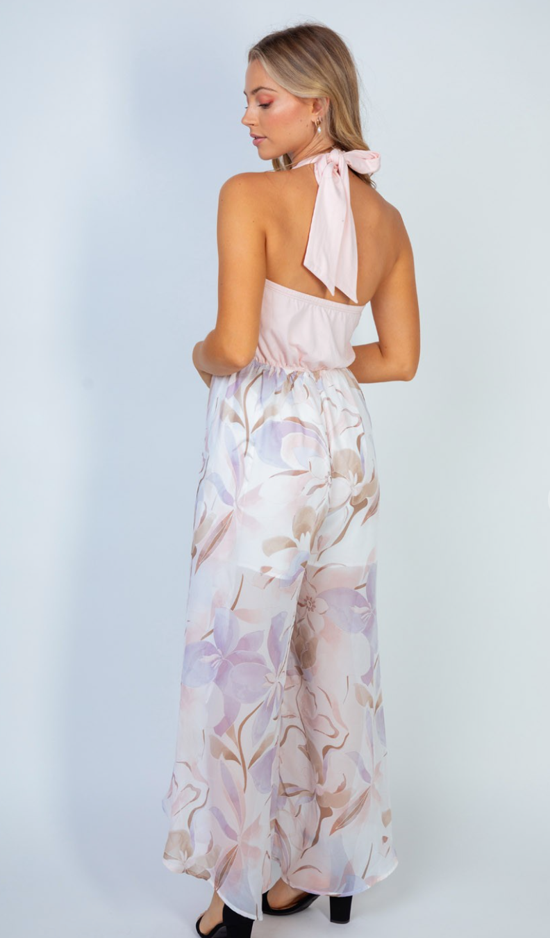 Sweet Pink Floral Print Jumpsuit