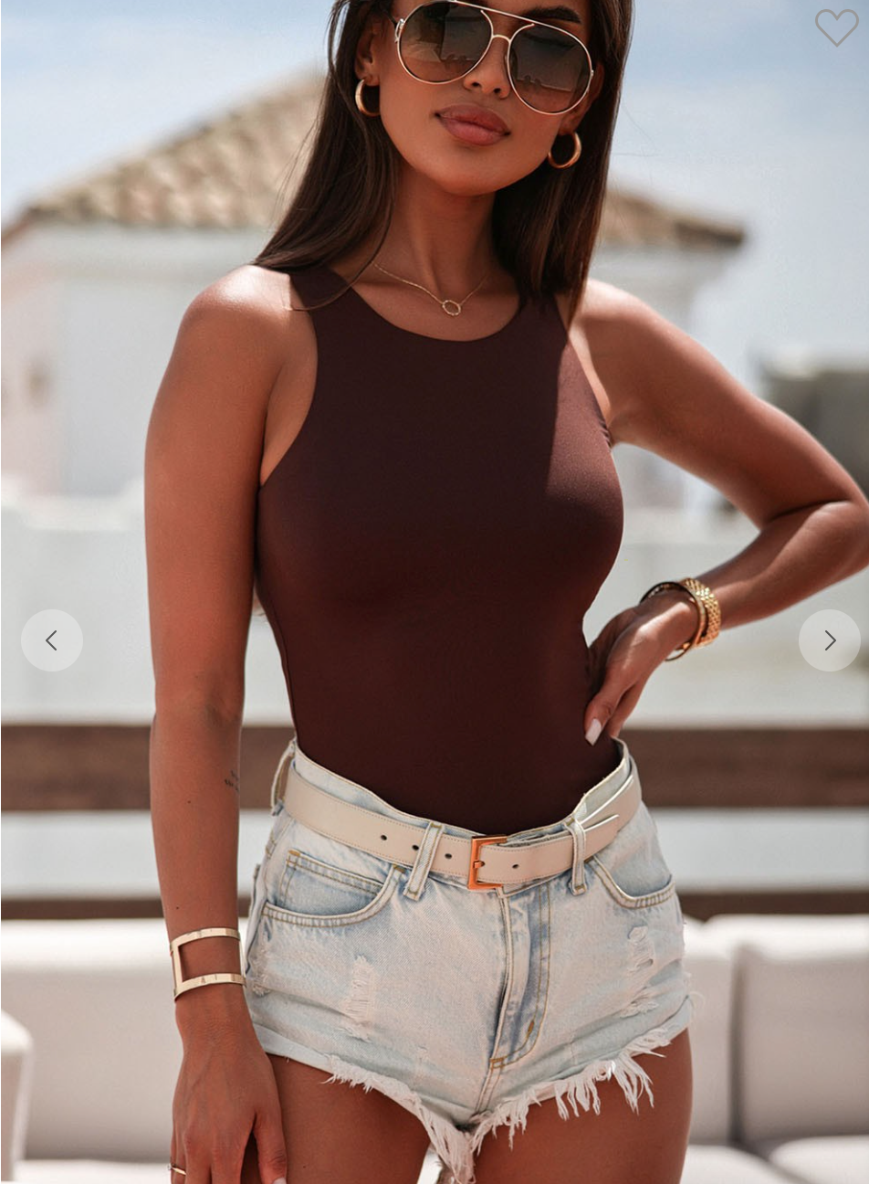 Brown Crew Neck Bodysuit