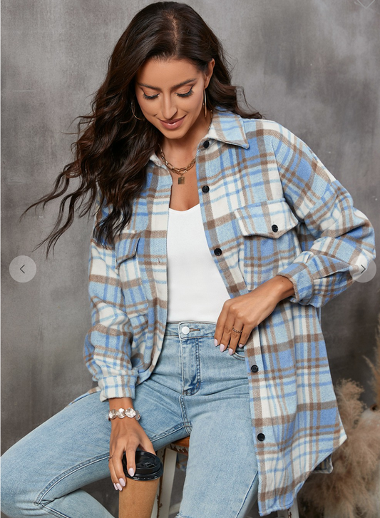 Blue Plaid Pocket Shacket