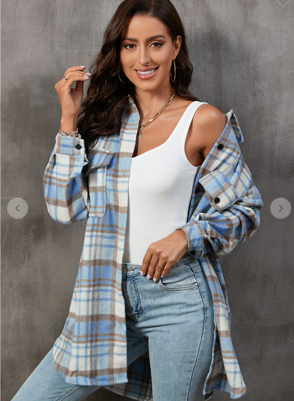 Blue Plaid Pocket Shacket