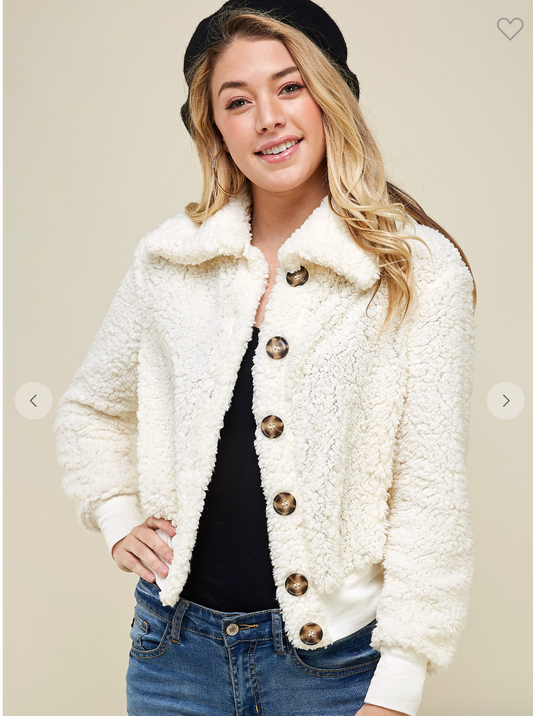 Cropped Teddy Bear Button Down Jacket