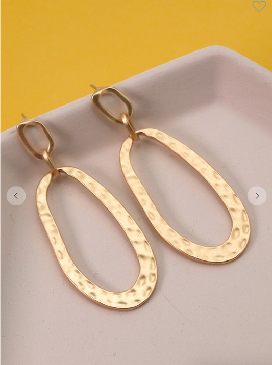 Hammered Oval Double Link Earrings