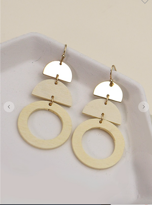 Half Moon Circle Wood Drop Earrings