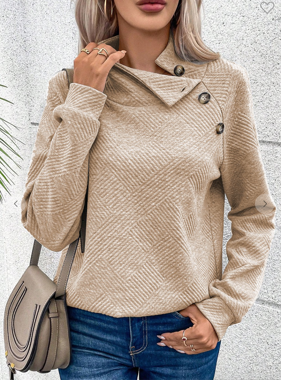 Textured Solid Button Detail Sweatshirt