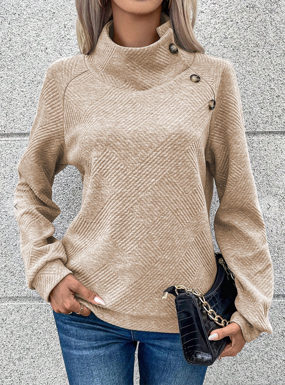 Textured Solid Button Detail Sweatshirt