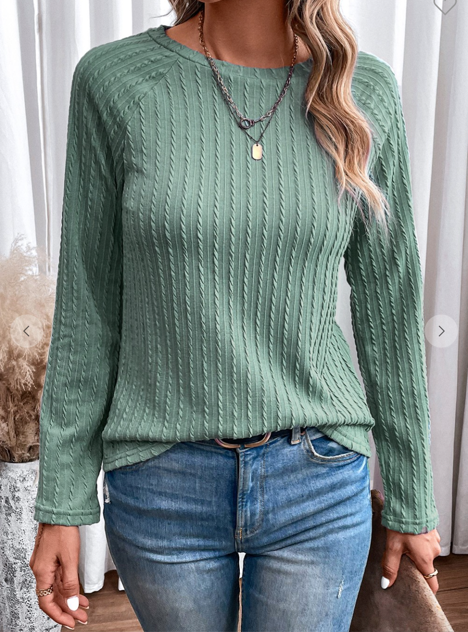 Ribbed Round Neck Knit Long Sleeve Top