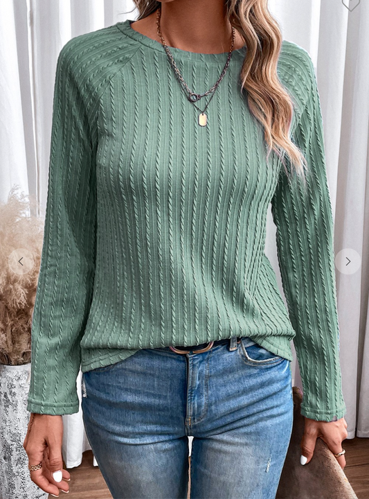 Ribbed Round Neck Knit Long Sleeve Top