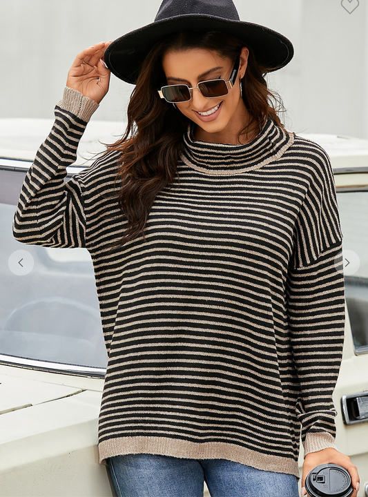 Striped Turtleneck Loose Sweater