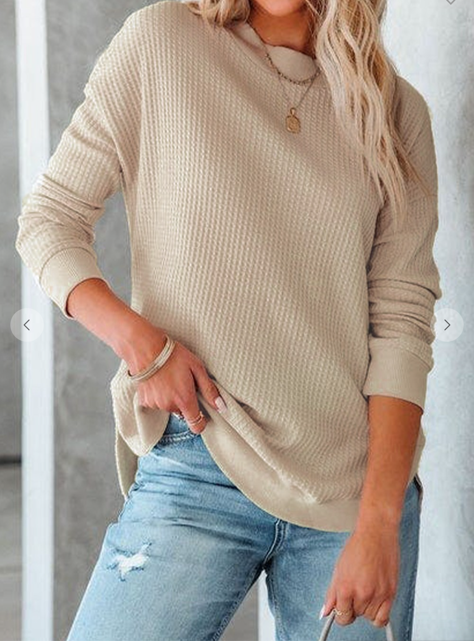 Crew Neck Ribbed Waffle Knit Top