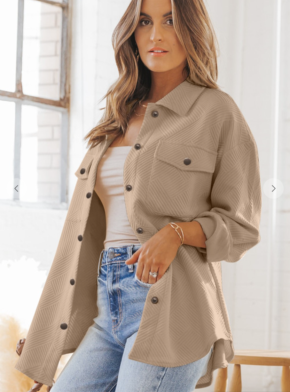 Textured Flap Pocket Buttoned Shacket