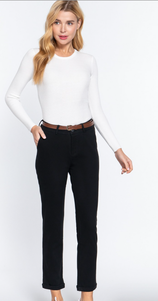 Black Twill Pants With Belt