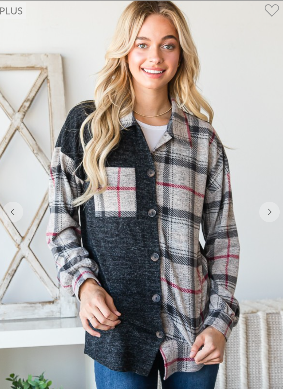 Charcoal Color Block Plaid Shacket