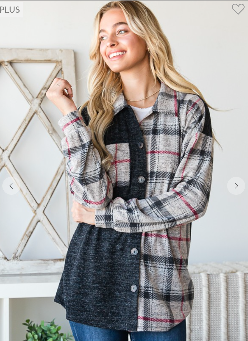 Charcoal Color Block Plaid Shacket