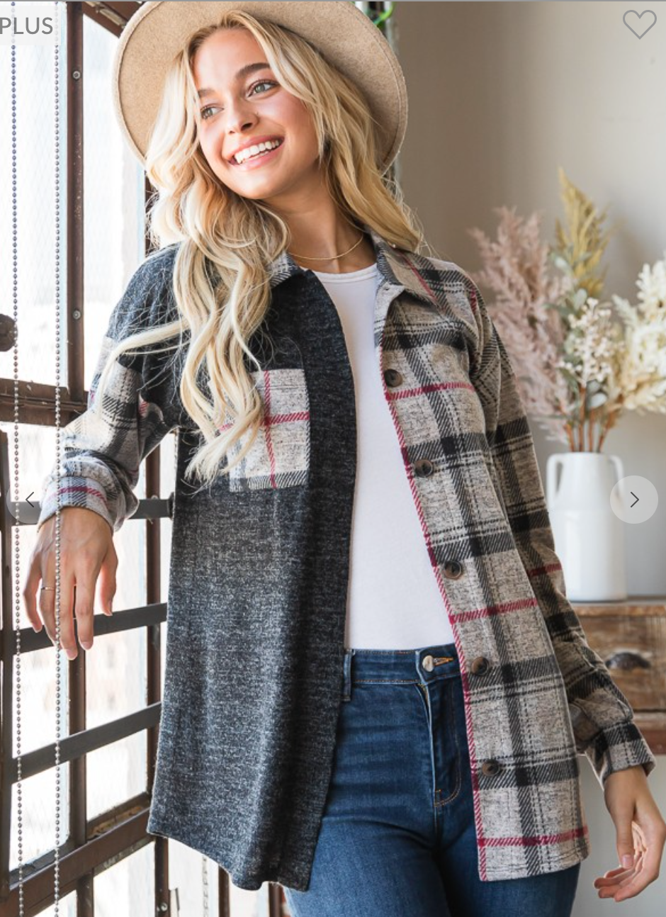 Charcoal Color Block Plaid Shacket