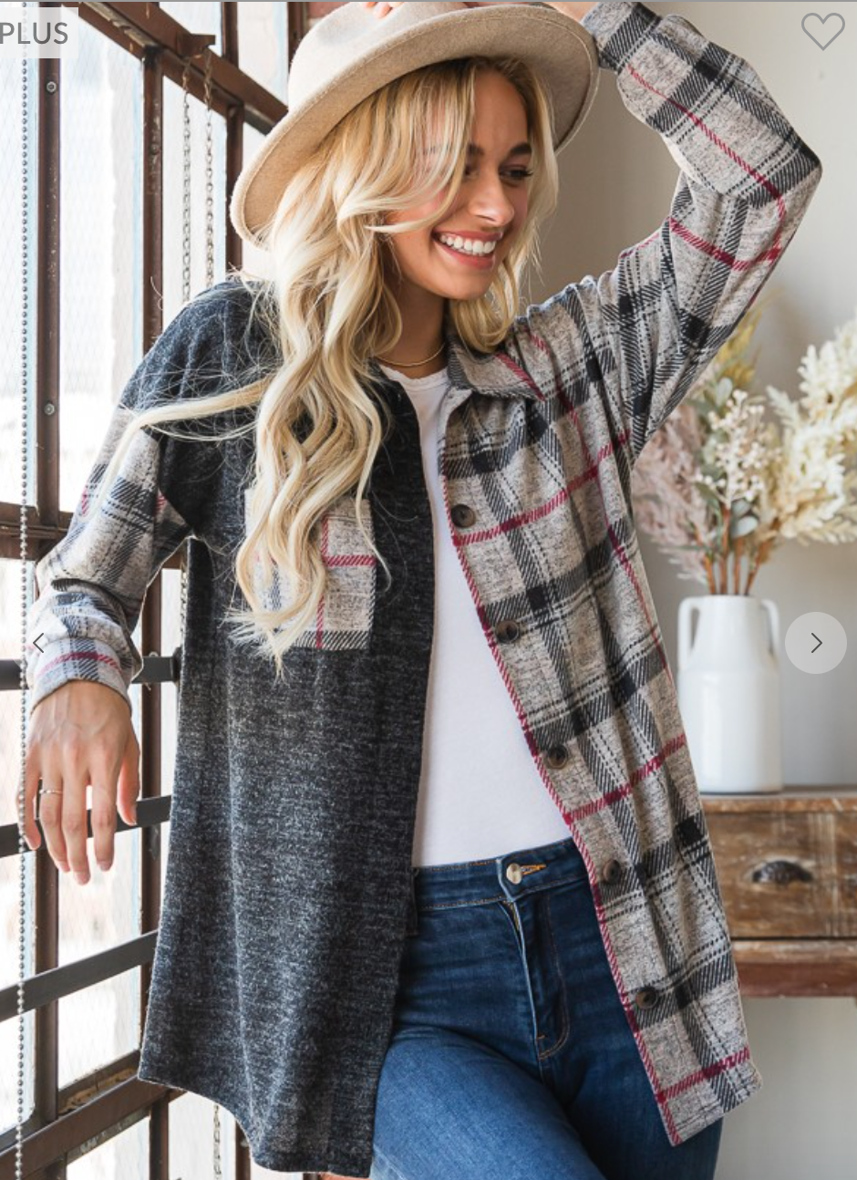 Charcoal Color Block Plaid Shacket