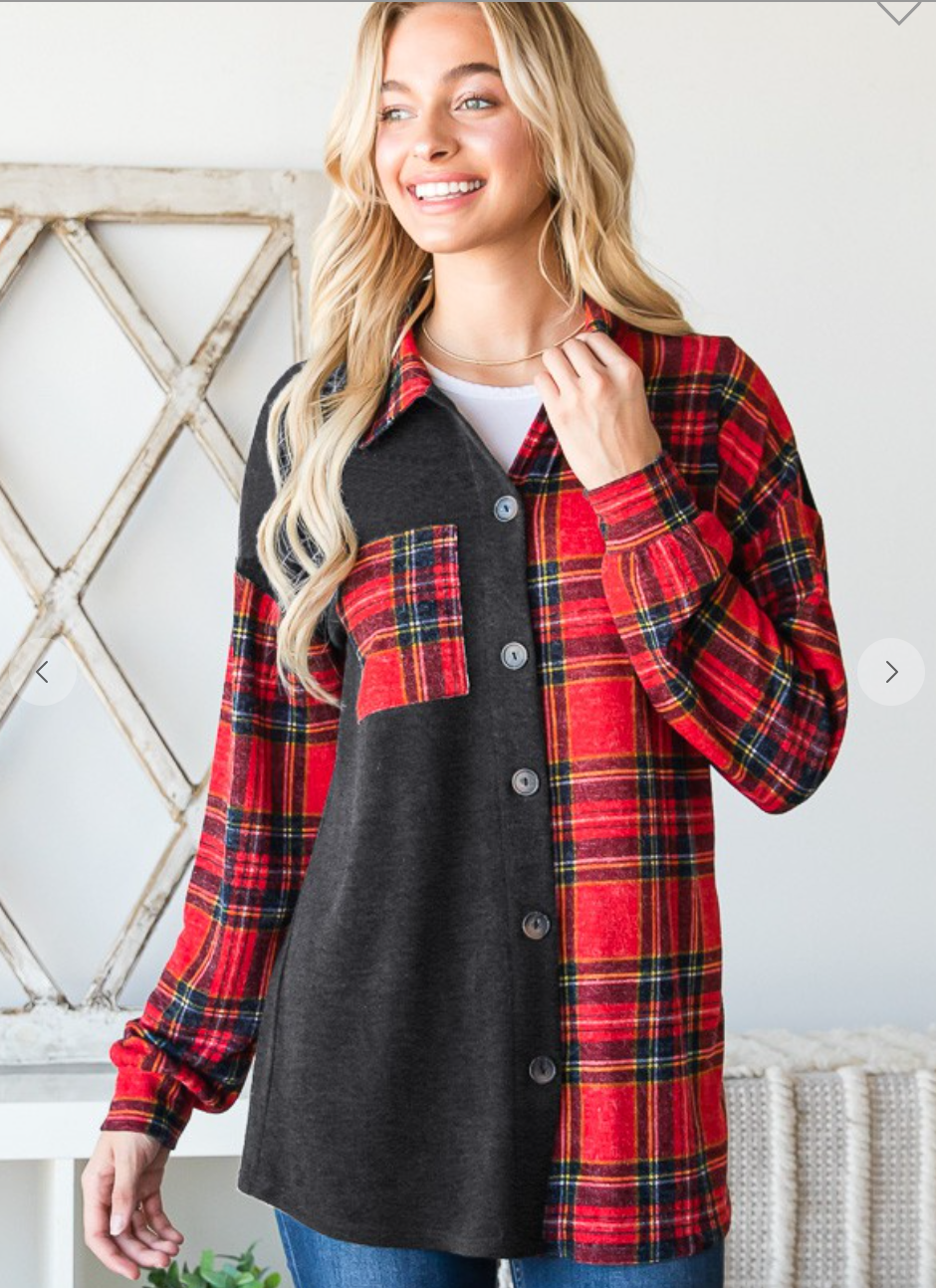 Black Color Block Plaid Shacket