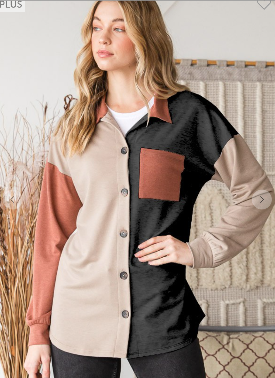 Basic Collar Color Block Shacket