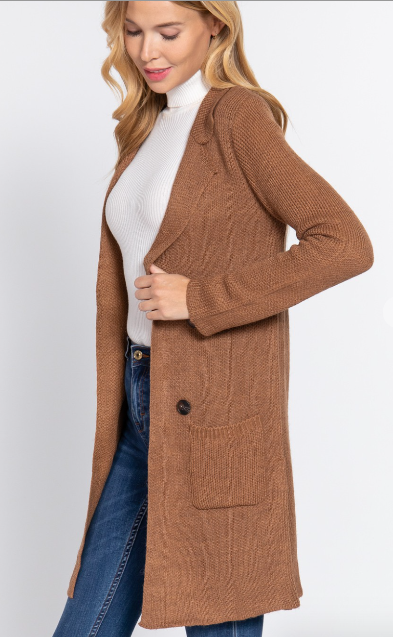 Causal Notched Collar Sweater Jacket