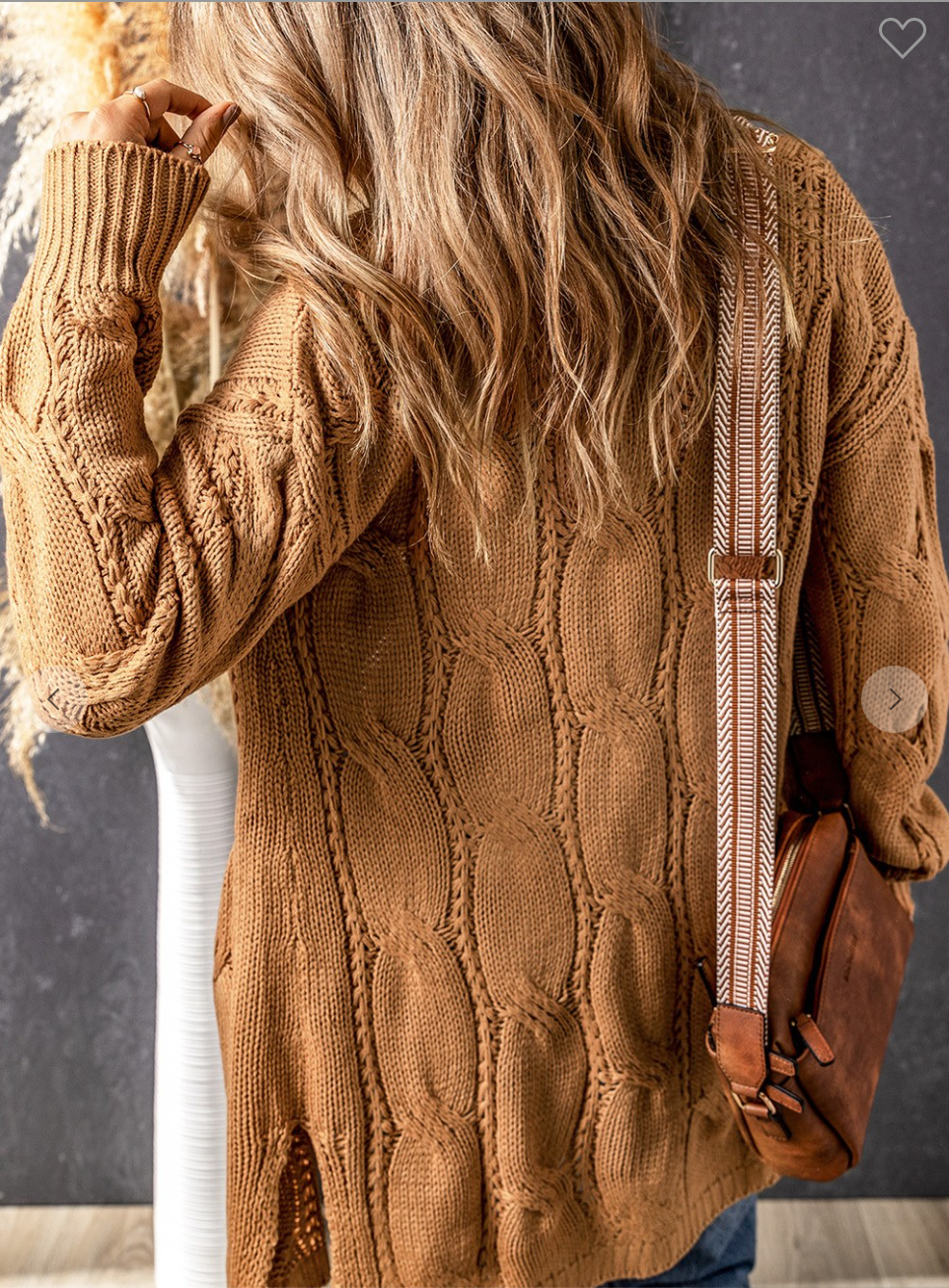 Ribbed Trim Eyelet Cable Knit Cardigan