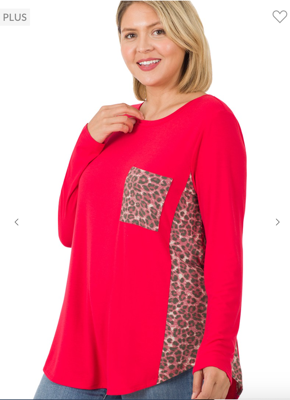 PLUS CONTRAST SIDE PANEL LEOPARD FRONT POCKET TOP