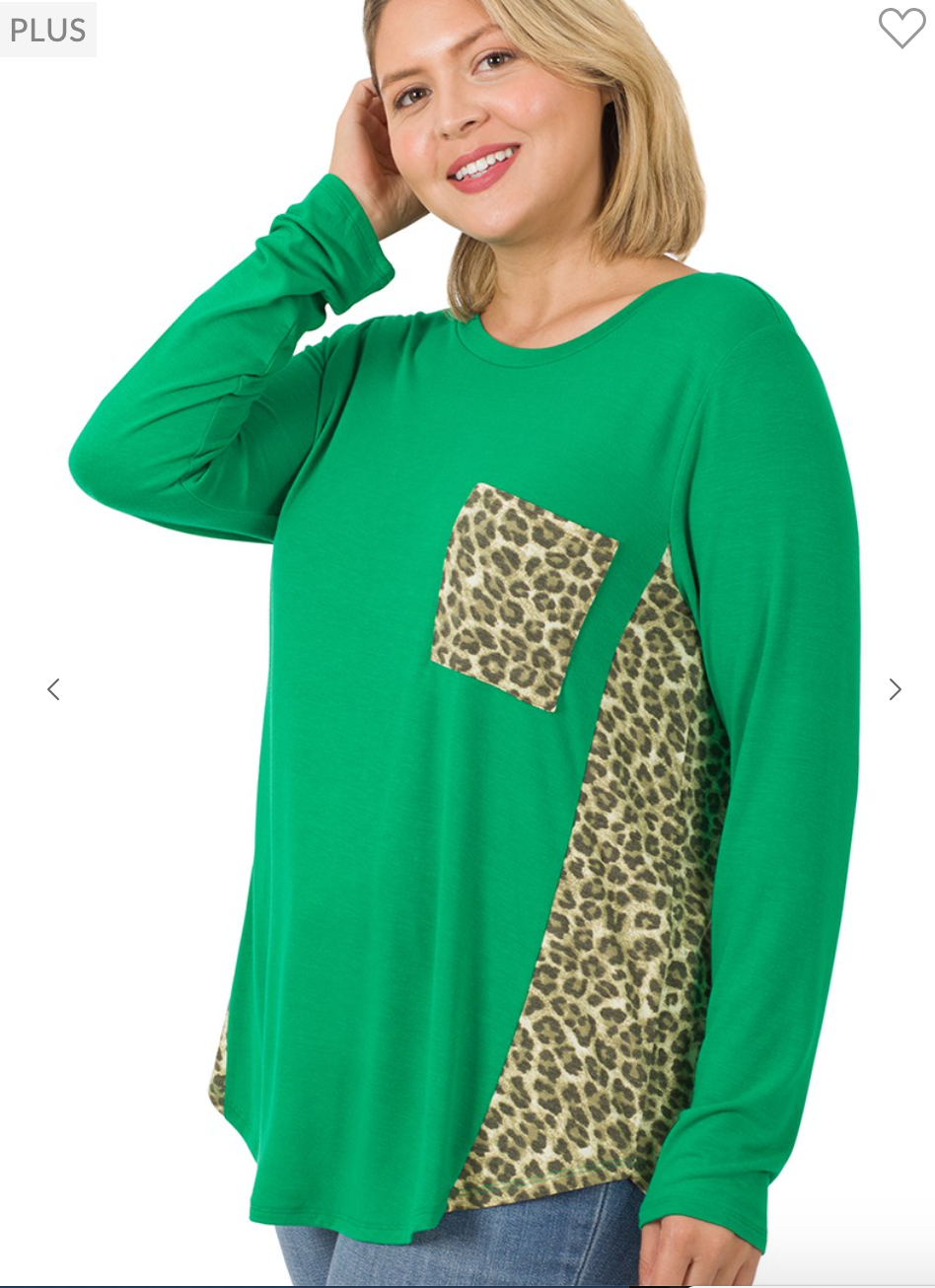 PLUS CONTRAST SIDE PANEL LEOPARD FRONT POCKET TOP