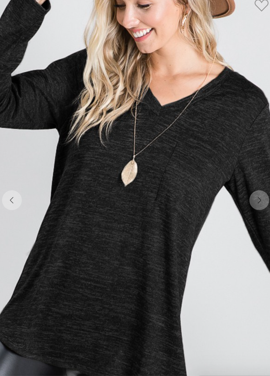 Black Long Sleeve V Neck Solid Top