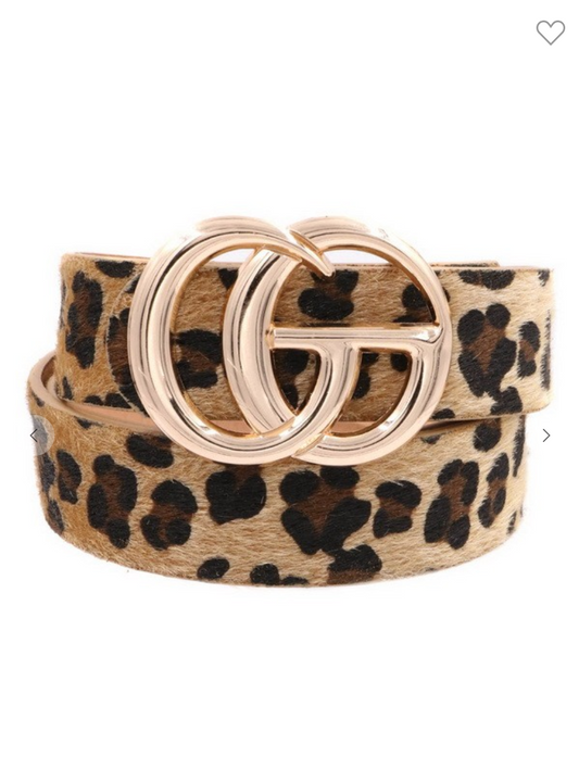 Faux Fur Leopard Print Metal Ring Buckle Belt