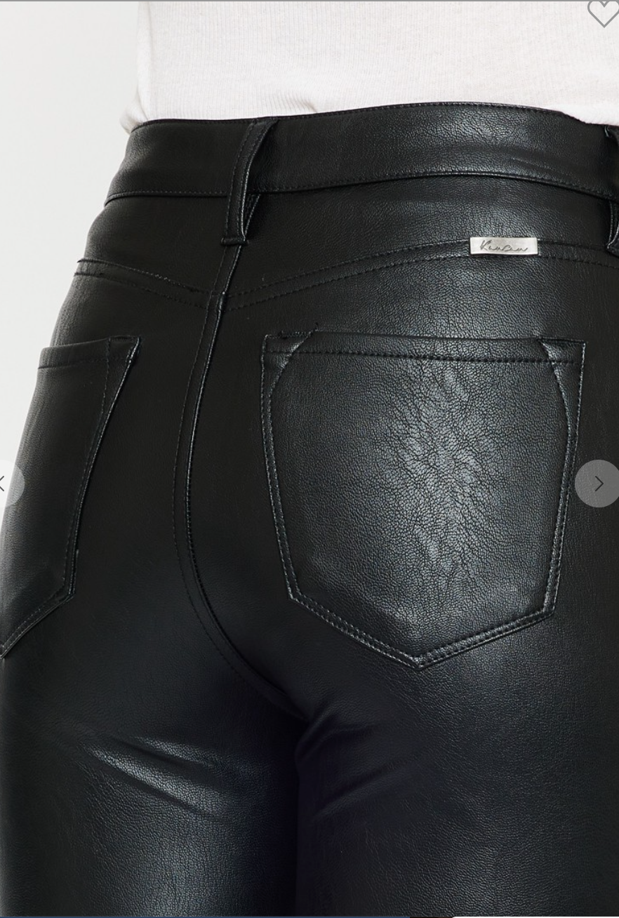 Kiwi Mid Rise Faux Leather Flare Jeans