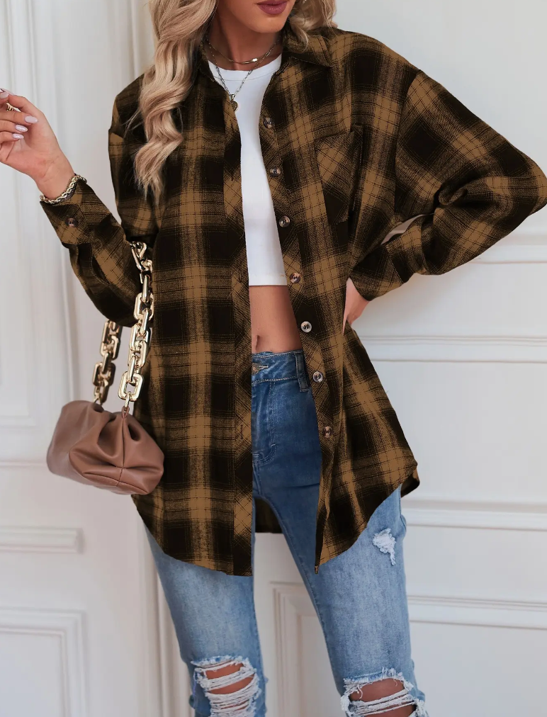 Button Through Tartan Plaid Shacket