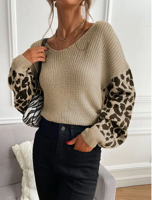 Leopard-Print Paneled Sweater