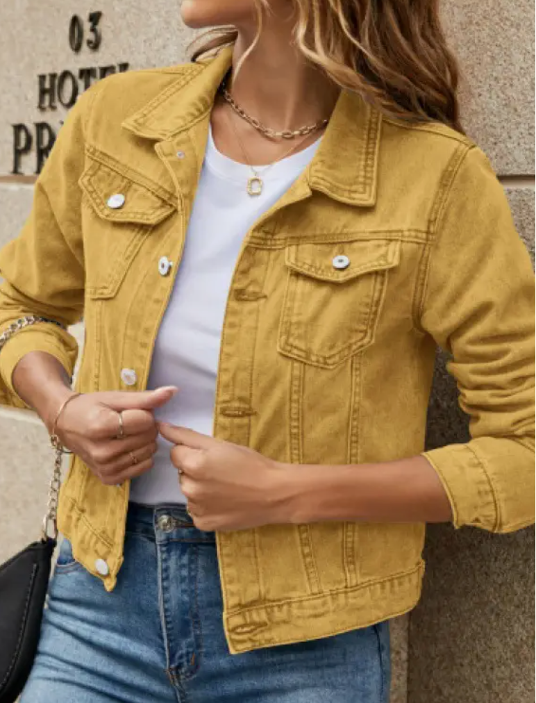 Earthy Yellow Denim Jacket Jacket Long Sleeve Top