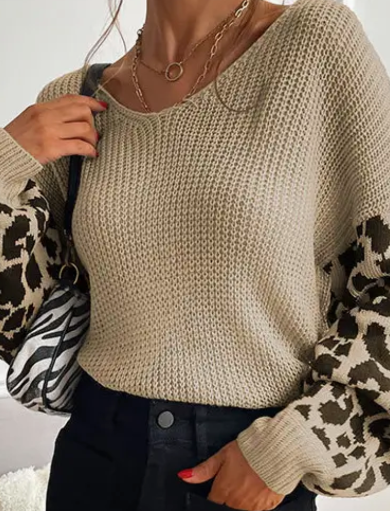 Leopard-Print Paneled Sweater