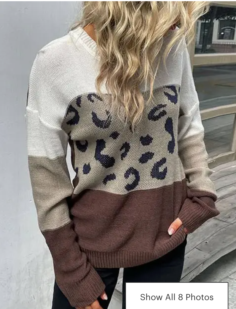 Long-Sleeved Leopard Print Contrast Sweater