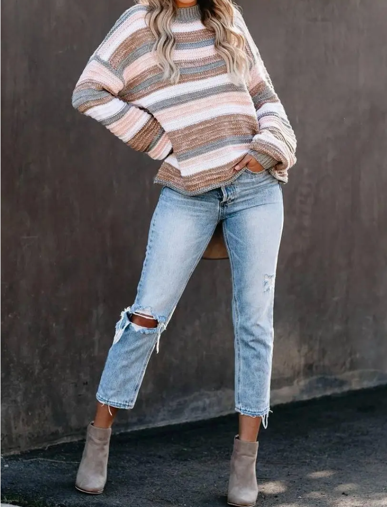 Ava Paneled Striped Crewneck Knit