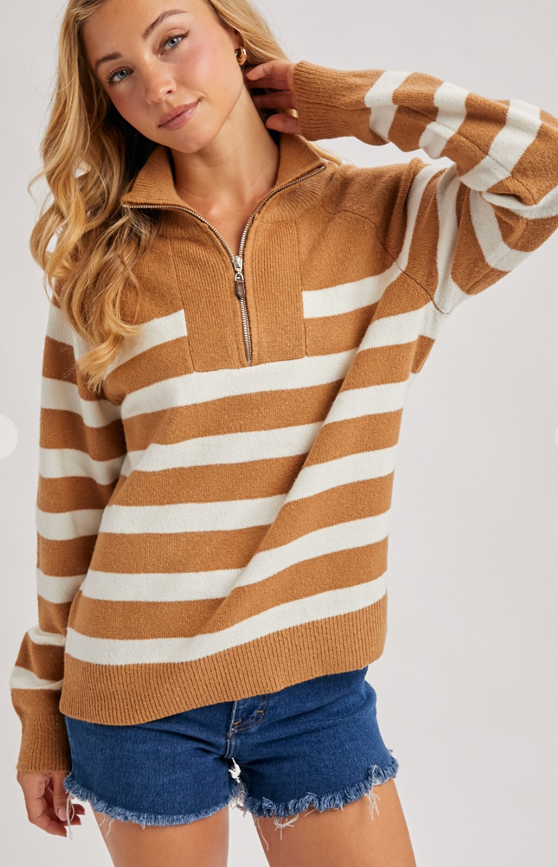 Scout Half Zipped Striped Knit Sweater