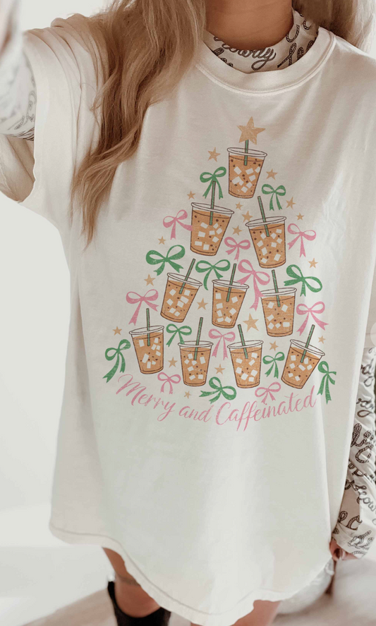Merry And Caffeinated Oversized Graphic Tee
