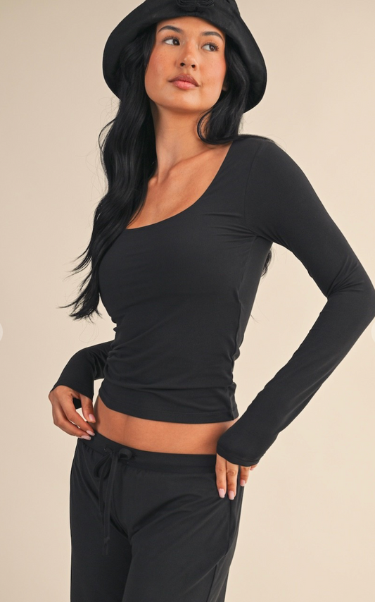 Evelyn Soft Knit Jersey Square Neck Long Sleeve Top