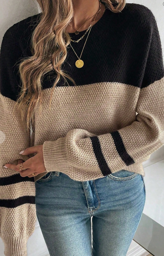 Bryn Block Knit Striped Sleeved Casual Sweater